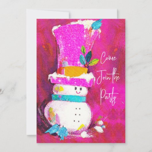  retro sneeuwman roze kerst nieuwjaar kaart (Voorkant)