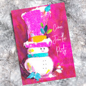  retro sneeuwman roze kerst nieuwjaar kaart