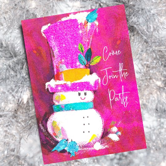  retro sneeuwman roze kerst nieuwjaar kaart