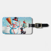 Retro sneeuwman, Schattigee hond, rode kardinaal e Bagagelabel (Voorkant horizontaal)