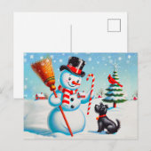 Retro sneeuwman, Schattigee hond, rode kardinaal e Briefkaart (Voorkant / Achterkant)