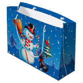 Retro sneeuwman, Schattigee hond, rode kardinaal e Groot Cadeauzakje (Achterkant Gekanteld)