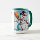 Retro sneeuwman, Schattigee hond, rode kardinaal e Mok (Voorkant rechts)