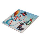 Retro sneeuwman, Schattigee hond, rode kardinaal e Tegeltje (Zijkant)