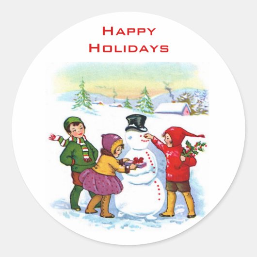 Retro Sneeuwman Vakantie Stickers (Voorkant)