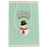 Retro Sneeuwman- Vrolijk Kerstfeest Medium Cadeauzakje (Voorkant)