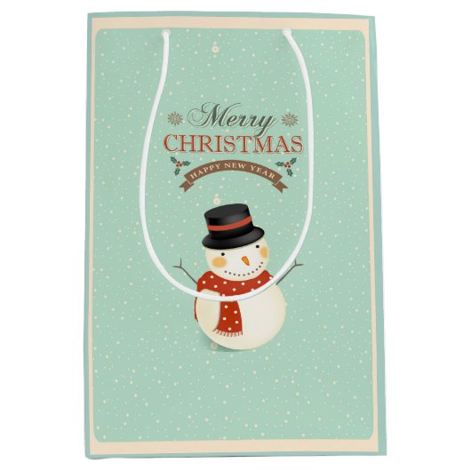 Retro Sneeuwman- Vrolijk Kerstfeest Medium Cadeauzakje (Voorkant)