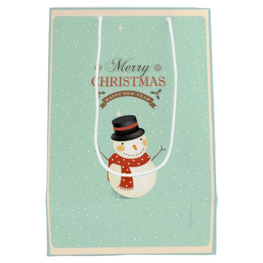 Retro Sneeuwman- Vrolijk Kerstfeest Medium Cadeauzakje (Achterkant)