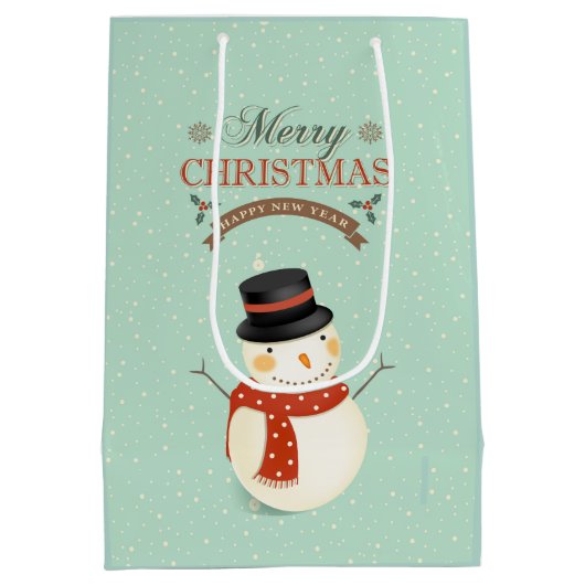 Retro Sneeuwman- Vrolijk Kerstfeest Medium Cadeauzakje (Achterkant)