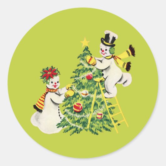Retro Sneeuwpaar Decorate kerstboom Ronde Sticker (Voorkant)