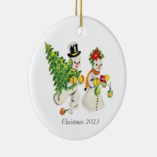 Retro Sneeuwpaar Kerstmis 2023 Keramisch Ornament (Rechts)
