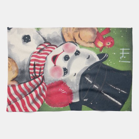 Retro sneeuwpop Keukenhanddoek (Horizontaal)