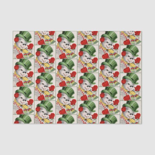 retro  sneeuwpopje kerstvakantieweefsel tissuepapier (Voorkant)