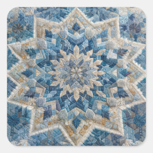 Retro sneeuwvlok Kaleidoscoop Quilt Vierkante Sticker