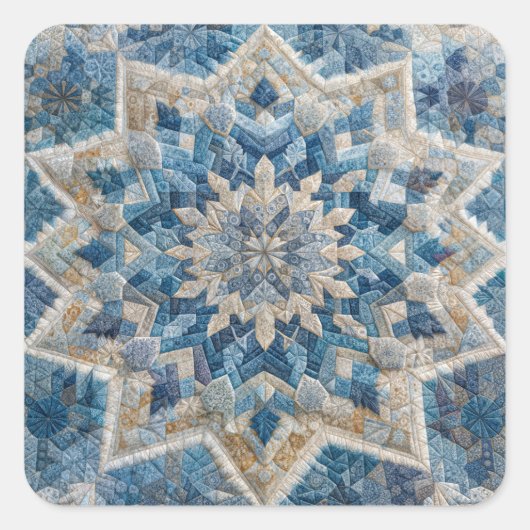 Retro sneeuwvlok Kaleidoscoop Quilt Vierkante Sticker (Voorkant)
