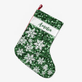 Retro Sneeuwvlokken Groene Kerstmis Gepersonalisee Grote Kerstsok (Voorkant (Hangend))