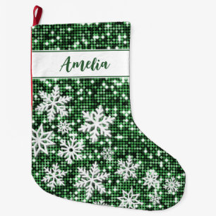 Retro Sneeuwvlokken Groene Kerstmis Gepersonalisee Grote Kerstsok