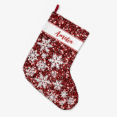 Retro Sneeuwvlokken Rode Kerstmis Gepersonaliseerd Grote Kerstsok (Voorkant (Hangend))