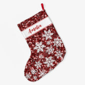Retro Sneeuwvlokken Rode Kerstmis Gepersonaliseerd Grote Kerstsok (Achterkant (Hangend))