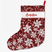 Retro Sneeuwvlokken Rode Kerstmis Gepersonaliseerd Grote Kerstsok (Achterkant)