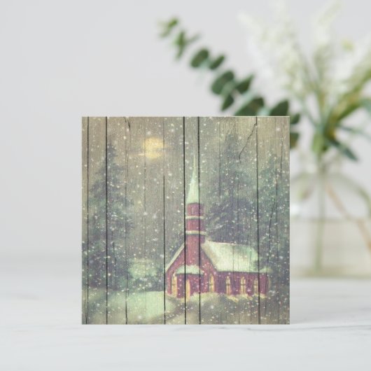 Retro |  sneeuwwinternachtgebied feestdagenkaart (Staand voorkant)