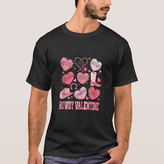 Retro Snoep Hart Howdy Valentijnsdag Cowgirl Wes T-shirt (Voorkant)