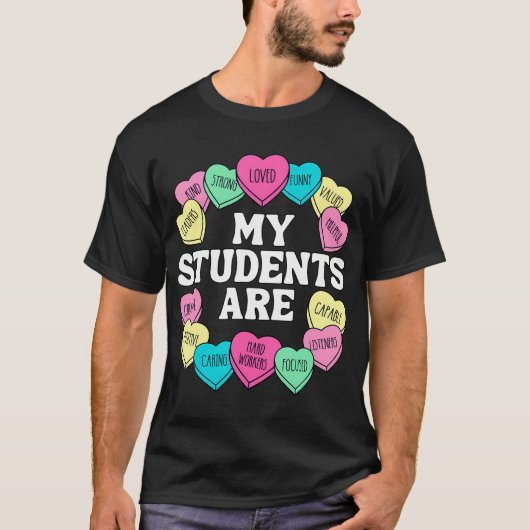 Retro Snoep Heart Teacher Valentijns positief AFF T-shirt (Voorkant)