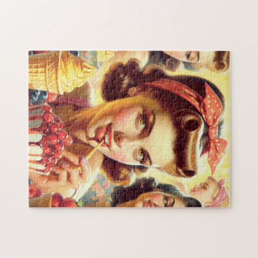 Retro Snoep meisjes Legpuzzel (Horizontaal)