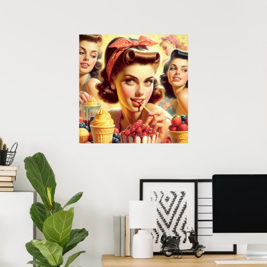 Retro Snoep meisjes Poster (Thuiskantoor)