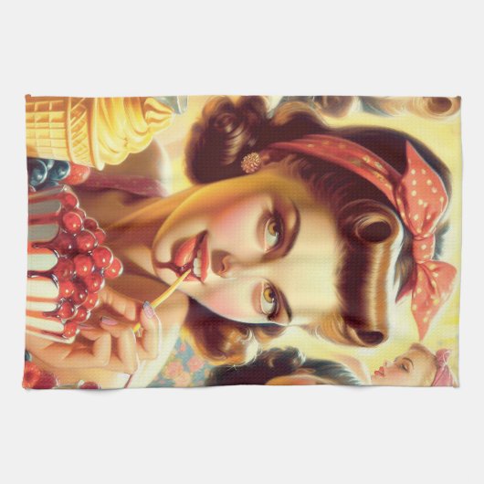 Retro Snoep meisjes Theedoek (Horizontaal)