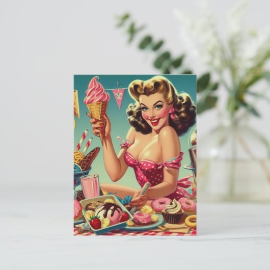 Retro Snoep Pin Up Briefkaart (Staand voorkant)