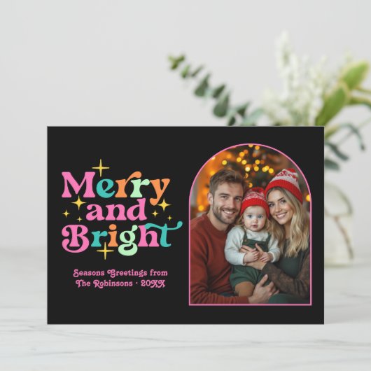 Retro Snoep Pop Retro Kerstmis Familiefoto Feestdagenkaart (Staand voorkant)