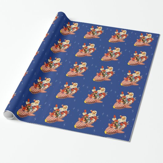 Retro Snoep Rocket Santa Wrapping Paper Cadeaupapier (Uitgerold)