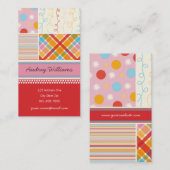 Retro Snoep roze Patroonvierkant Geplakt Stip Stri Visitekaartje (Voorkant / Achterkant)