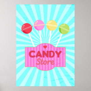Retro Snoep Store Pastel Lollipops Graphic Design Poster