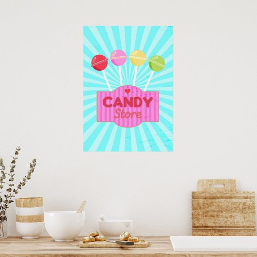 Retro Snoep Store Pastel Lollipops Graphic Design Poster (Keuken)