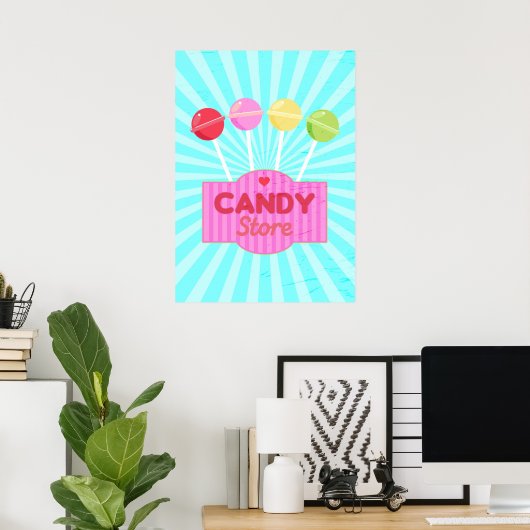 Retro Snoep Store Pastel Lollipops Graphic Design Poster (Thuiskantoor)
