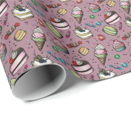 Retro Snoepjes- Roze Cadeaupapier