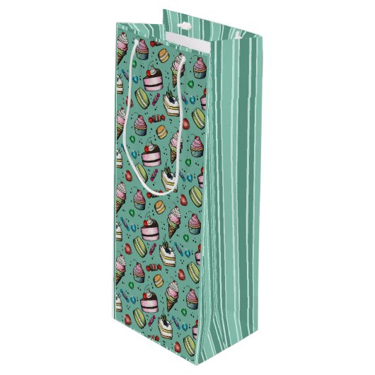 Retro Snoepjes- Turquoise Wijn Cadeautas (Voorkant Gekanteld)