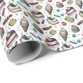 Retro Snoepjes- Wit Cadeaupapier (Rol Hoek)