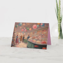 Retro snoepwinkel tijdens de kerstdagen kaart