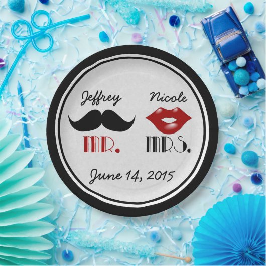 Retro snor aangepaste bruiloft papieren bordje (Feest)