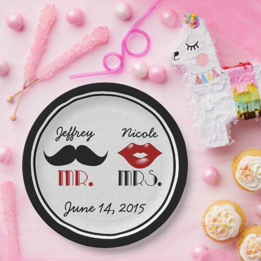 Retro snor aangepaste bruiloft papieren bordje (Feest)