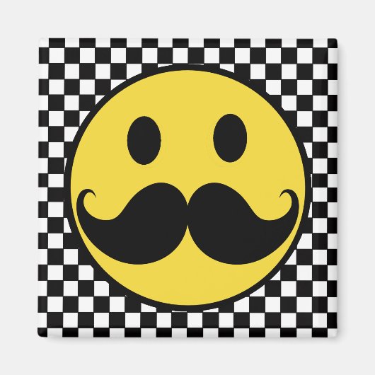Retro snor Moutache w / Checkerboard Magneet (Voorkant)
