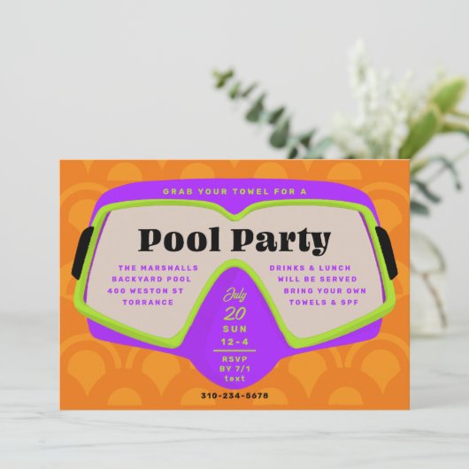 Retro Snorkel Pool Party Kaart (Staand voorkant)