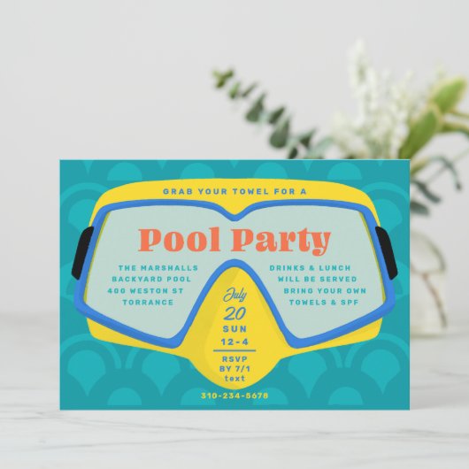 Retro Snorkel Pool Party Kaart (Staand voorkant)