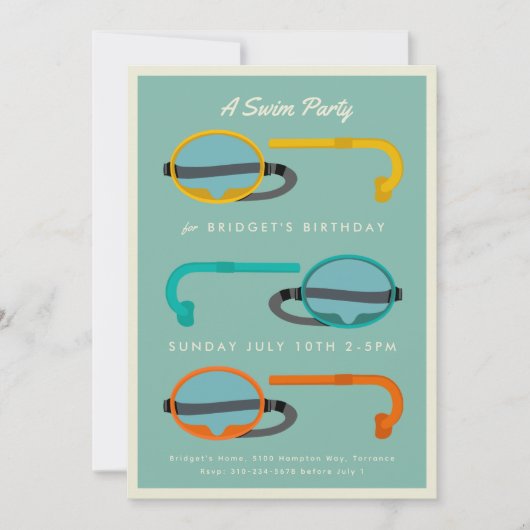 Retro Snorkels Zomer Zwemfeest Kaart (Voorkant)