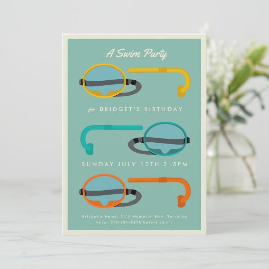 Retro Snorkels Zomer Zwemfeest Kaart (Staand voorkant)