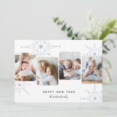 Retro Snow | 4 Foto Collage Happy Nieuwjaar Feestdagenkaart (Staand voorkant)