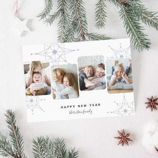 Retro Snow | 4 Foto Collage Happy Nieuwjaar Feestdagenkaart